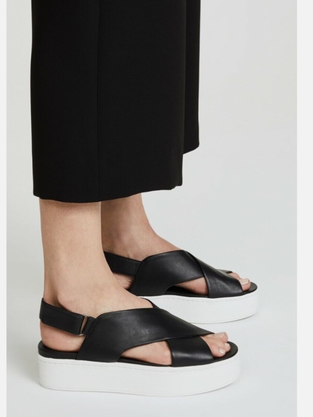 VINCE Black Leather Platform Sandals